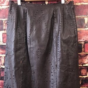 Worth laser cut size 4 A-line brown leather skirt